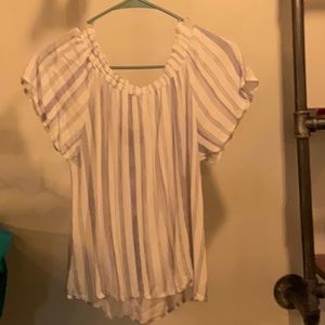 White top with blue stripes